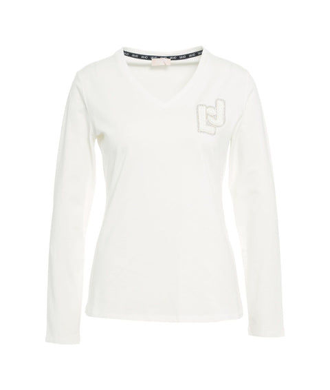 Maglietta maniche lunghe con logo #bianco