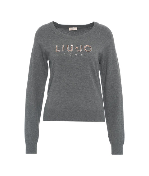 Maglia con logo e strass #grigio