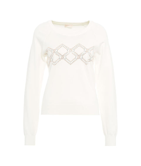 Maglia con logo e strass #bianco