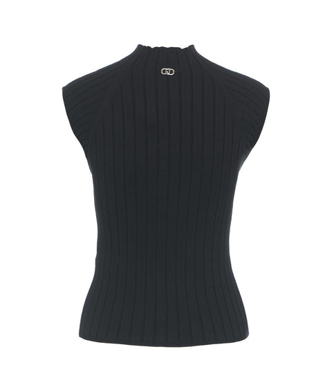 Top in maglia con dettaglio a trecce #nero