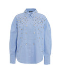 Camicia in cotone con strass #blu