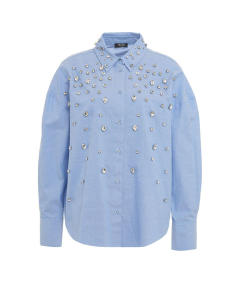 Camicia in cotone con strass #blu