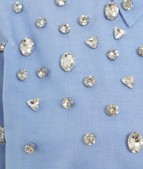 Camicia in cotone con strass #blu