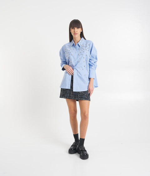 Camicia in cotone con strass #blu