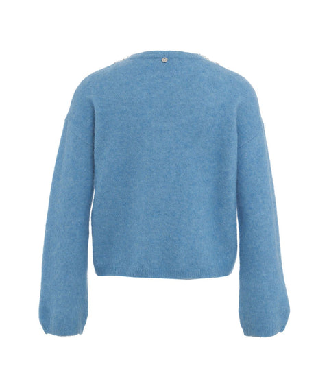 Maglia con perle alla scollatura #blu