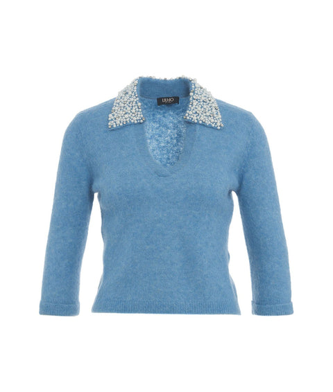 Maglione con colletto in perline #blu