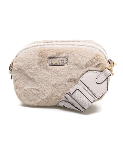 Borsa in pelliccia sintetica con dettaglio logo #beige