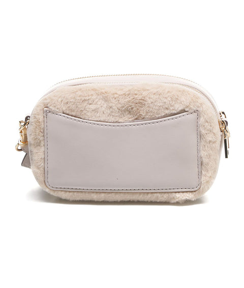 Borsa in pelliccia sintetica con dettaglio logo #beige