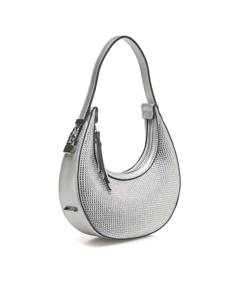 Mini borsa a spalla con strass #argento