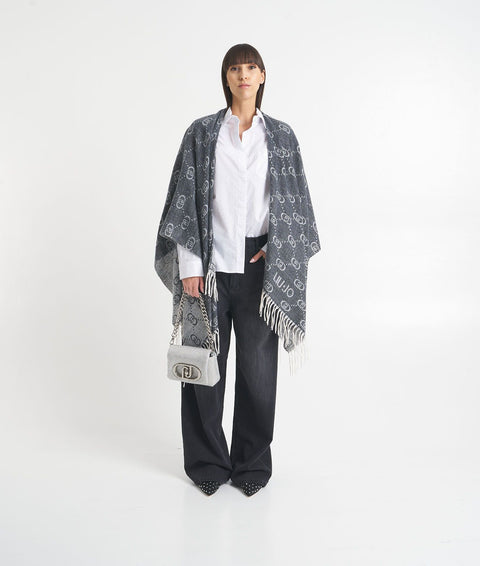 Poncho con monogramma #grigio