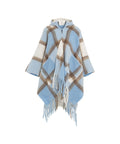 Poncho check con frange #blu