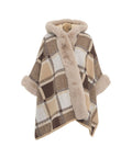 Poncho check con pelliccia sintetica #marrone