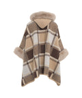 Poncho check con pelliccia sintetica #marrone