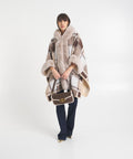 Poncho check con pelliccia sintetica #marrone