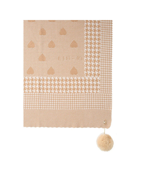 Stola jacquard con pompon #beige