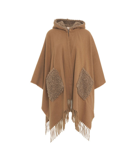 Poncho con cappuccio #marrone