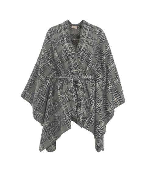 Poncho pied de poule con cintura #grigio