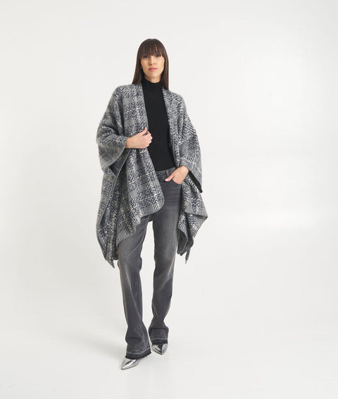 Poncho pied de poule con cintura #grigio