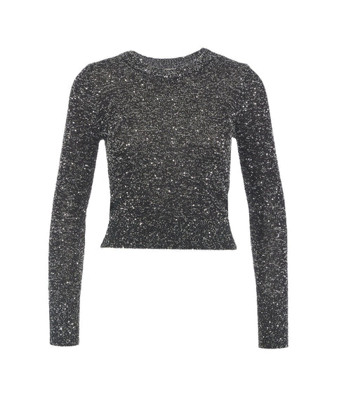 Top a maniche lunghe con paillettes #nero