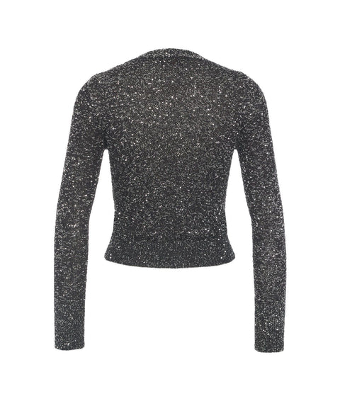 Top a maniche lunghe con paillettes #nero