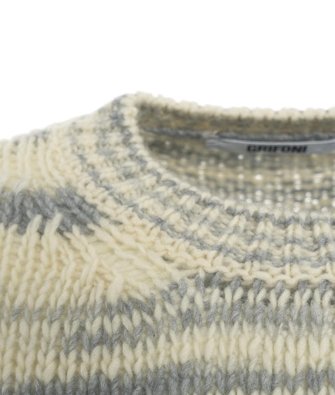 Maglione a righe in maglia grossa #grigio