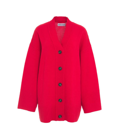 Cardigan oversize in merino #rosso