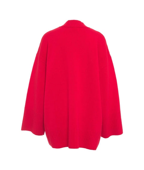 Cardigan oversize in merino #rosso