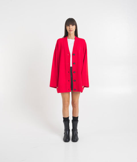 Cardigan oversize in merino #rosso