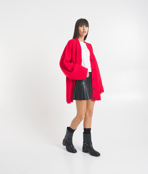 Cardigan oversize in merino #rosso