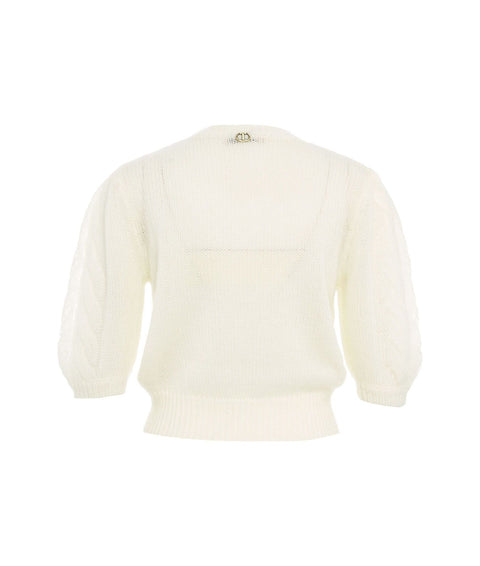 Maglia in misto mohair con pizzo #bianco