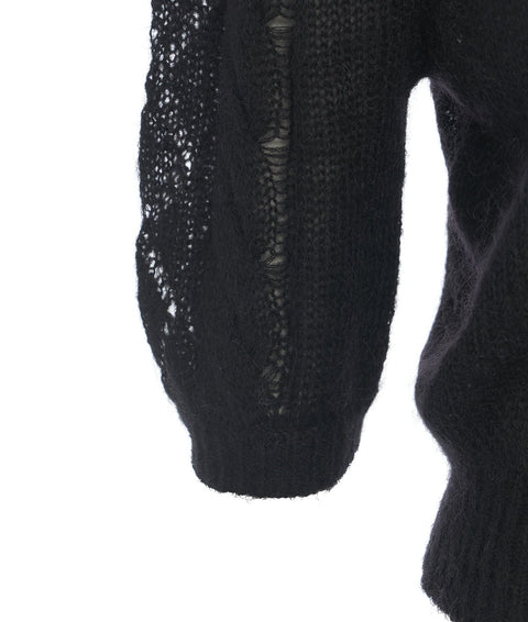 Maglia in misto mohair con pizzo #nero