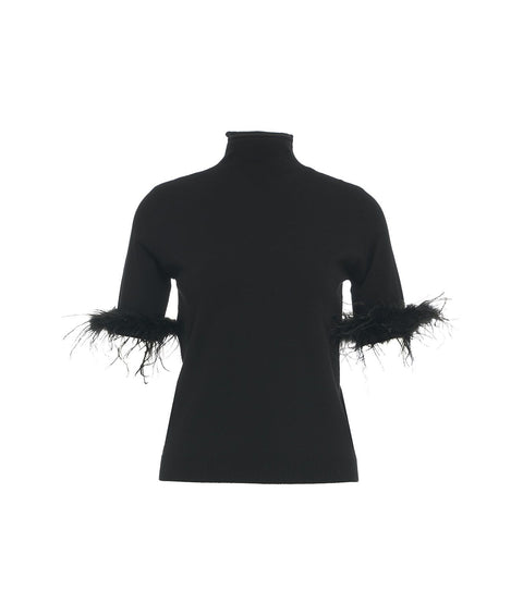 Maglia con applique di piume #nero