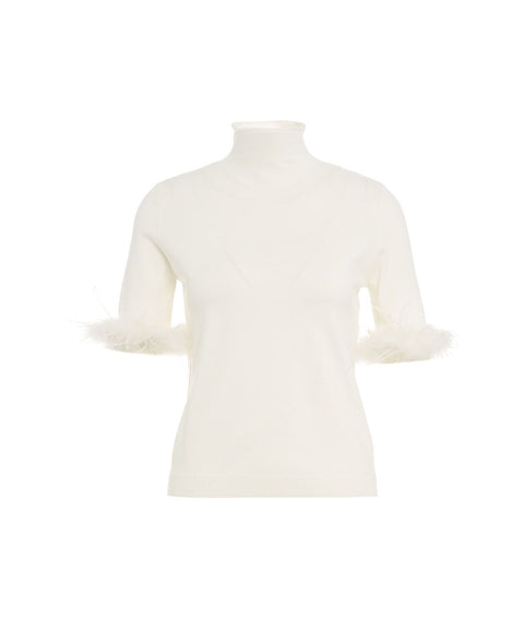 Maglia con applique di piume #bianco