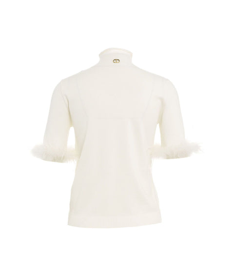 Maglia con applique di piume #bianco