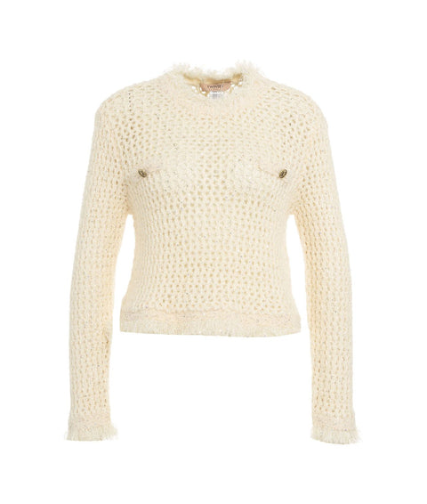 Pullover in maglia aperta con glitter #bianco