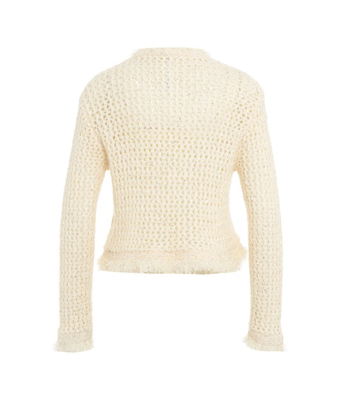 Pullover in maglia aperta con glitter #bianco