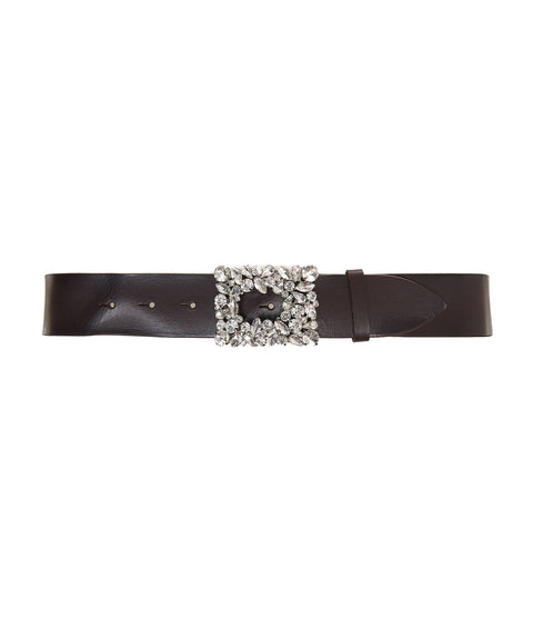 Cintura in pelle con fibbia in strass #nero