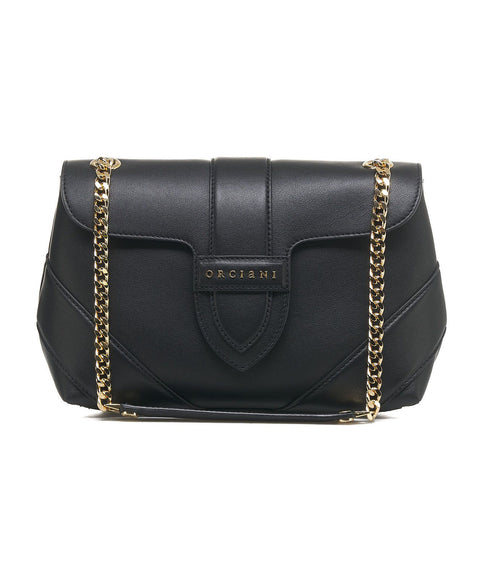 Borsa in pelle con tracolla a catena #nero