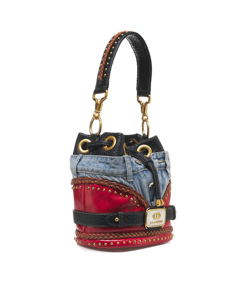 Borsa a secchiello in jeans #rosso