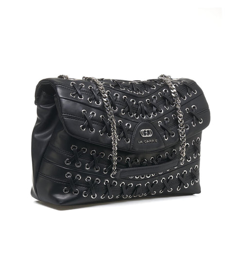 Borsa a spalla con dettagli lacci #nero