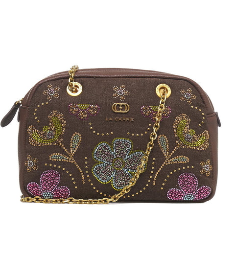 Borsa a spalla con strass #marrone