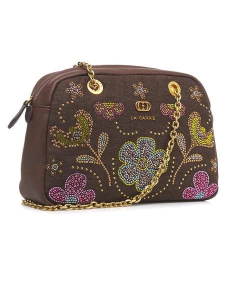 Borsa a spalla con strass #marrone