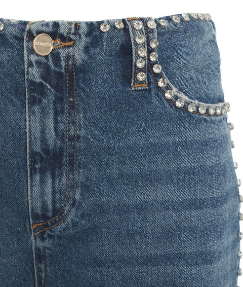 Wide leg jeans con strass #blu