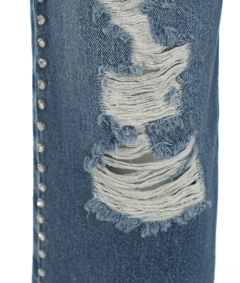 Wide leg jeans con strass #blu