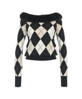 Maglia argyle con collo in pelliccia eco #nero