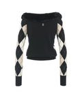 Maglia argyle con collo in pelliccia eco #nero