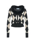 Cardigan argyle con collo in pelliccia eco #nero