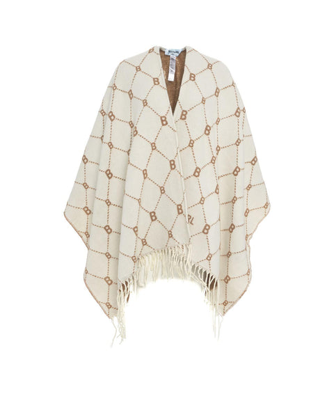 Jacquard poncho con monogramma #bianco