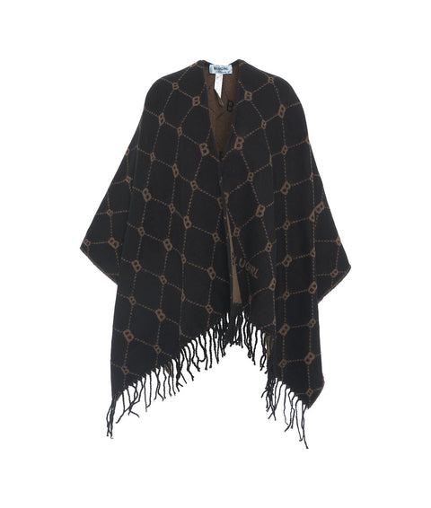 Jacquard poncho con monogramma #nero