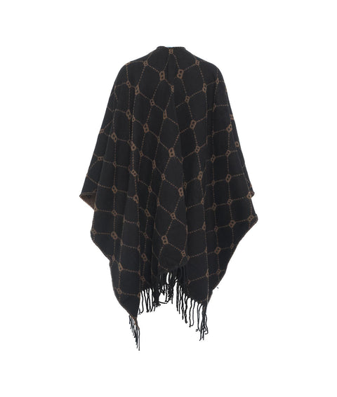 Jacquard poncho con monogramma #nero